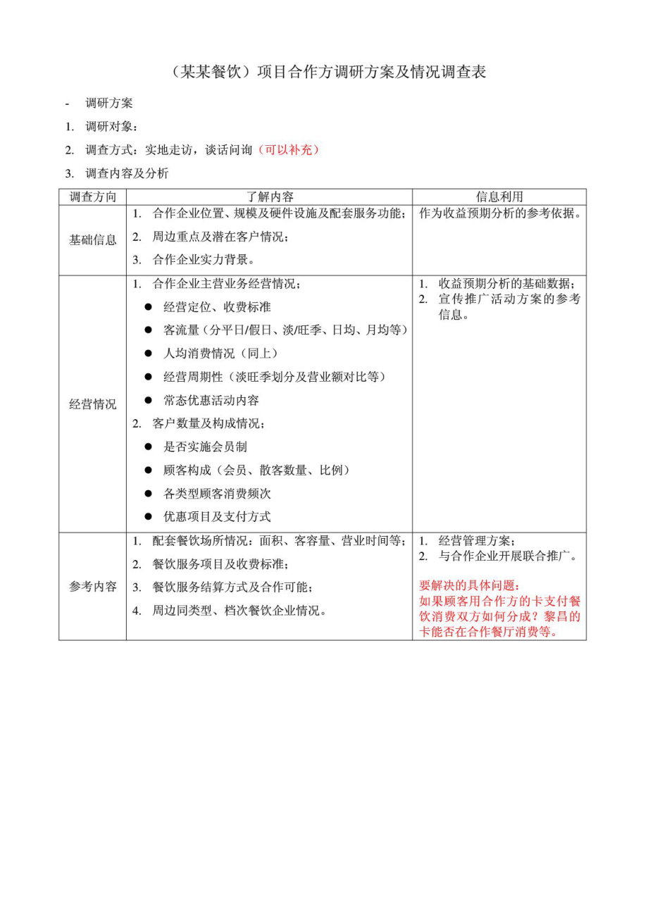 投资餐饮项目调研计划免费下载.doc_第1页