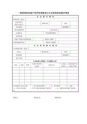 一级资质的房地产估价机构新设立分支机构的备案申请表.doc