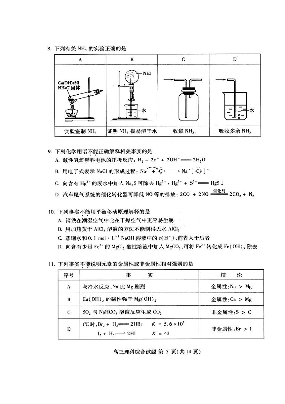 北京市海淀区高三下学期期末练习（二模）理科综合试题及答案.doc_第3页