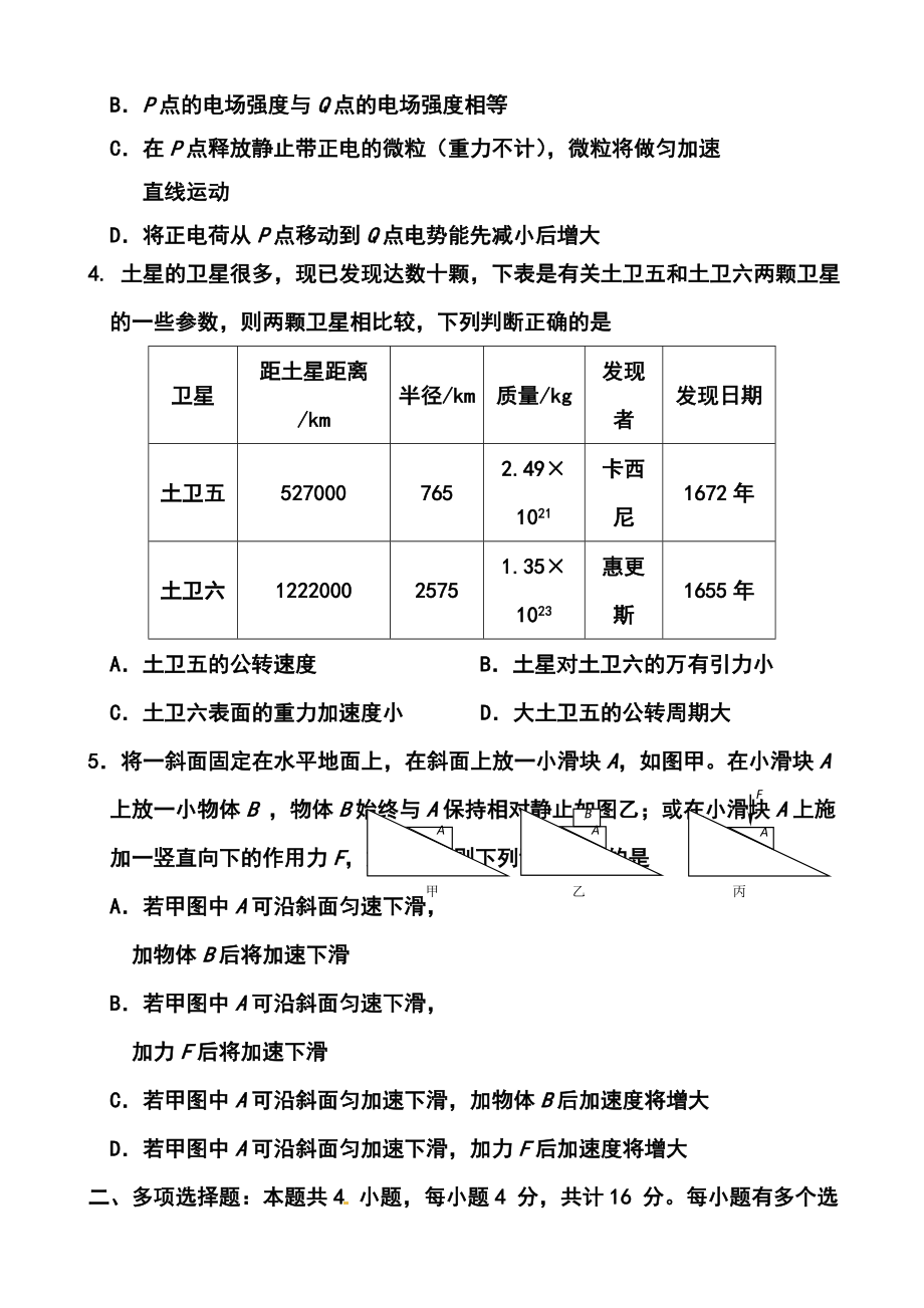 江苏省宿迁市高三考前信息卷物理试题及答案.doc_第2页