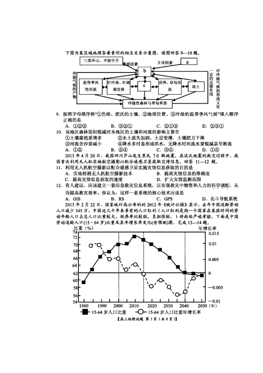 河南省豫南九校高三上学期12月联考地理试题及答案.doc_第3页