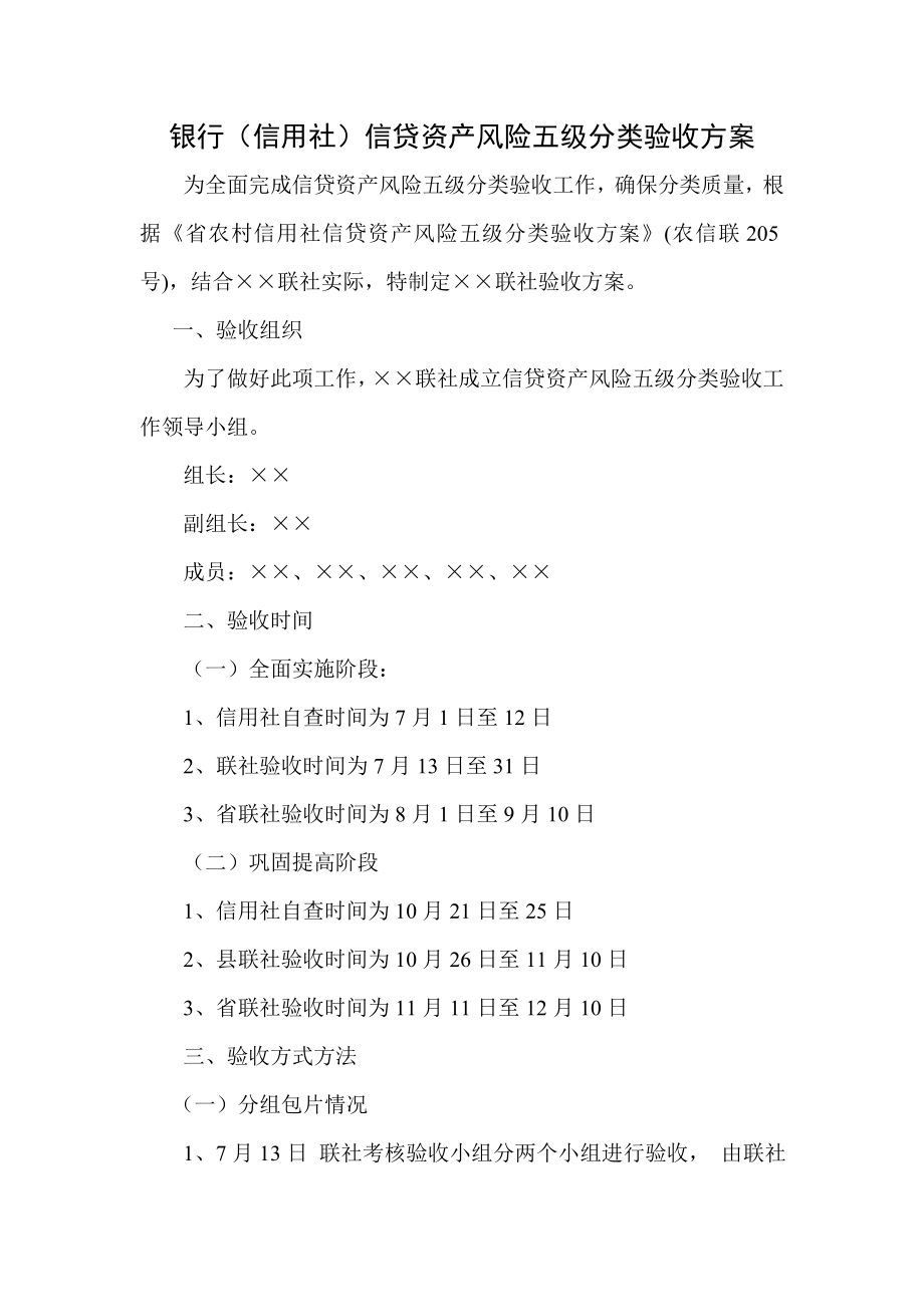 银行（信用社）信贷资产风险五级分类验收方案.doc_第1页