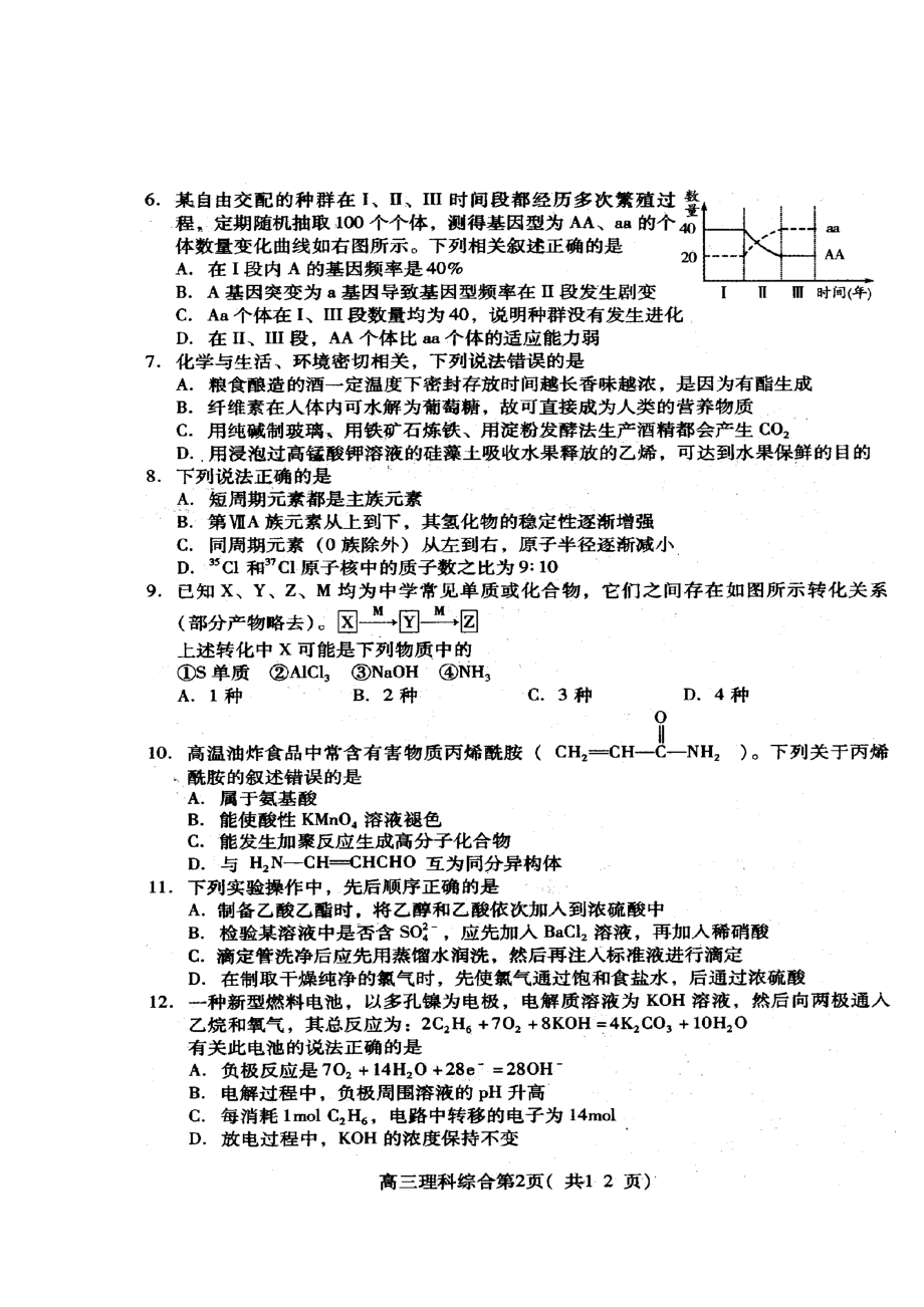 山东省潍坊市高三3月模拟考试理科综合试题及答案.doc_第2页