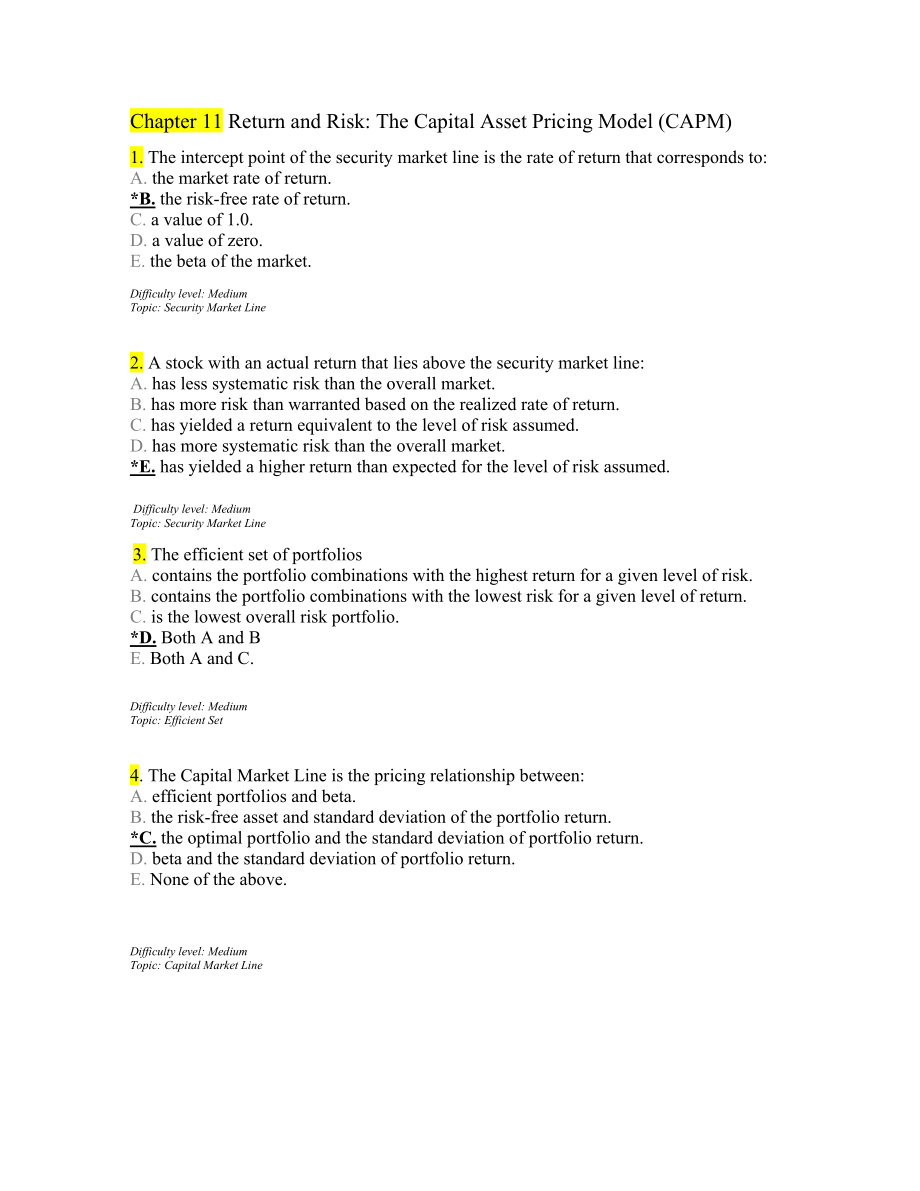 Chapter 11 Return and Risk The Capital Asset Pricing Model.doc_第1页