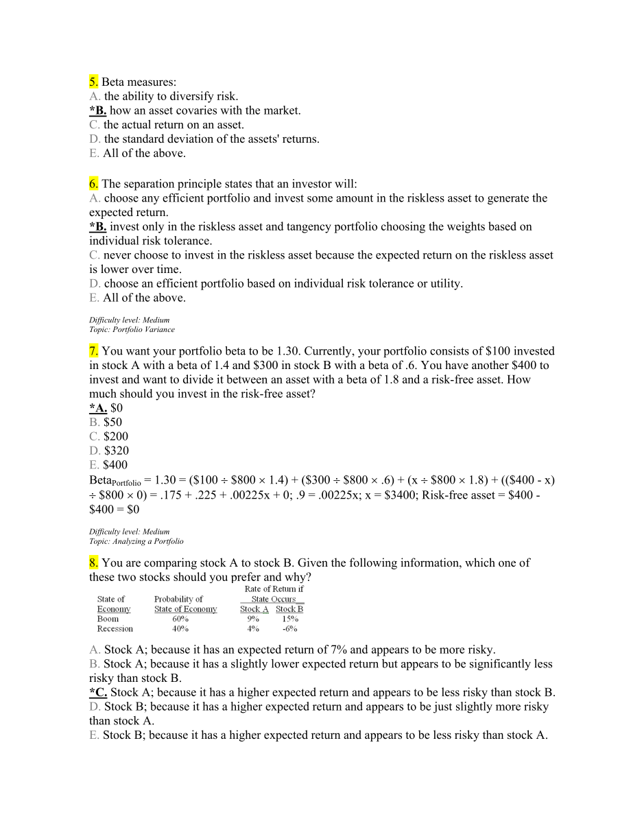 Chapter 11 Return and Risk The Capital Asset Pricing Model.doc_第2页