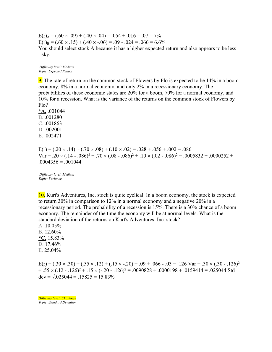 Chapter 11 Return and Risk The Capital Asset Pricing Model.doc_第3页