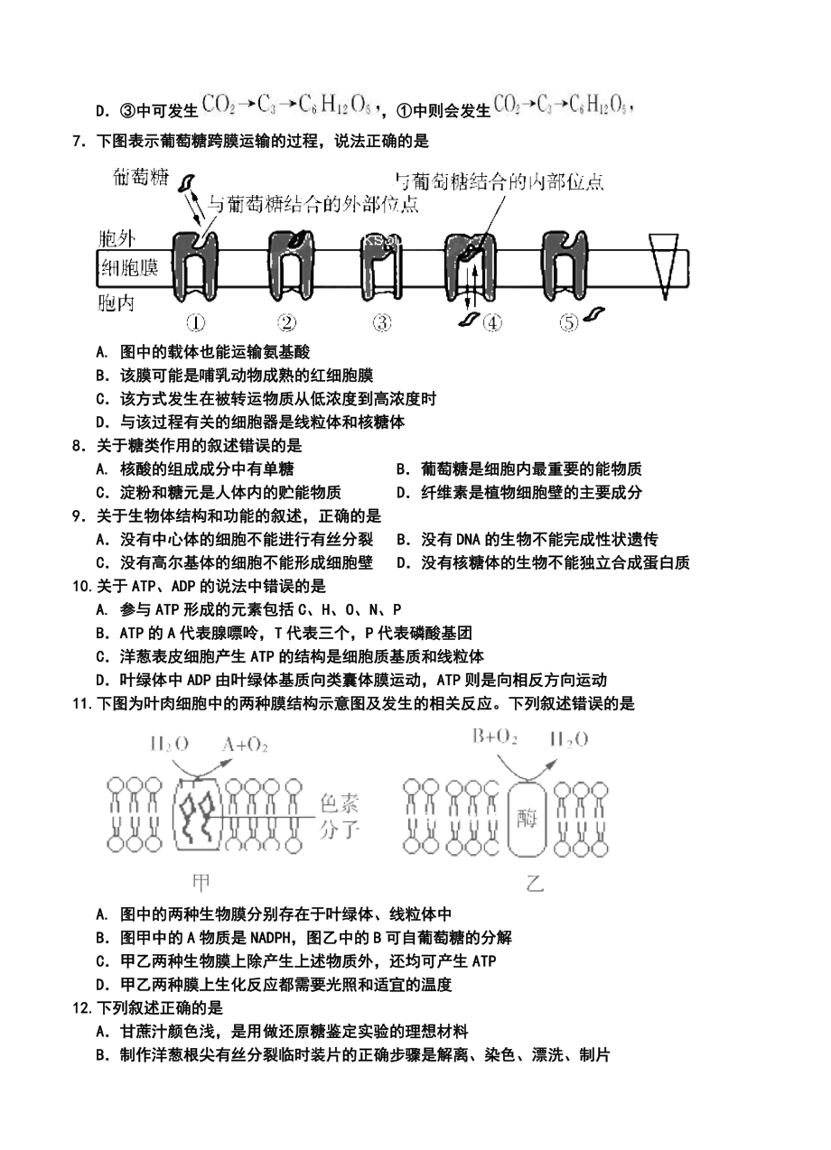 济南市部分学校高三上学期11月调研考试生物试题及答案.doc_第2页