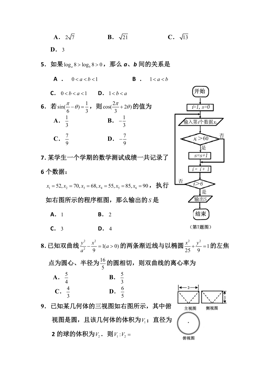 内蒙古鄂尔多斯市高三下学期模拟考试文科数学试题及答案.doc_第2页