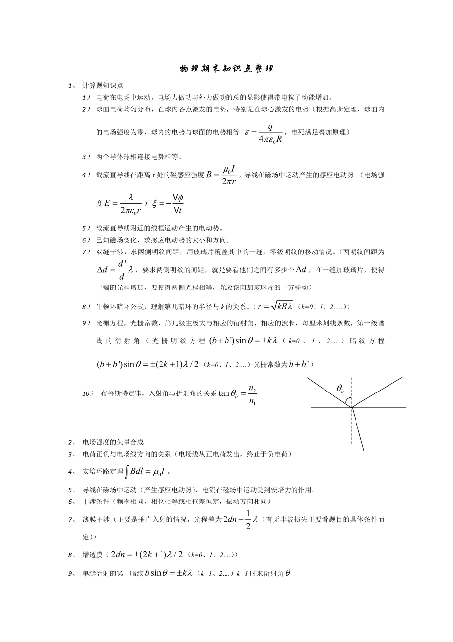 物理学教程(第二版)马文蔚下册公式原理整理.doc_第1页