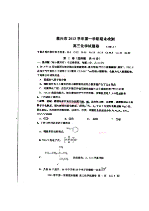 浙江省嘉兴市高三上学期期末测试化学试题及答案.doc