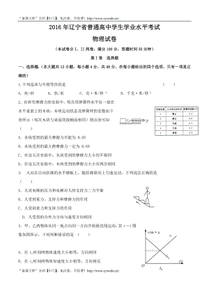 辽宁省普通高中学生学业水平模拟考试物理试题（含答案） .doc