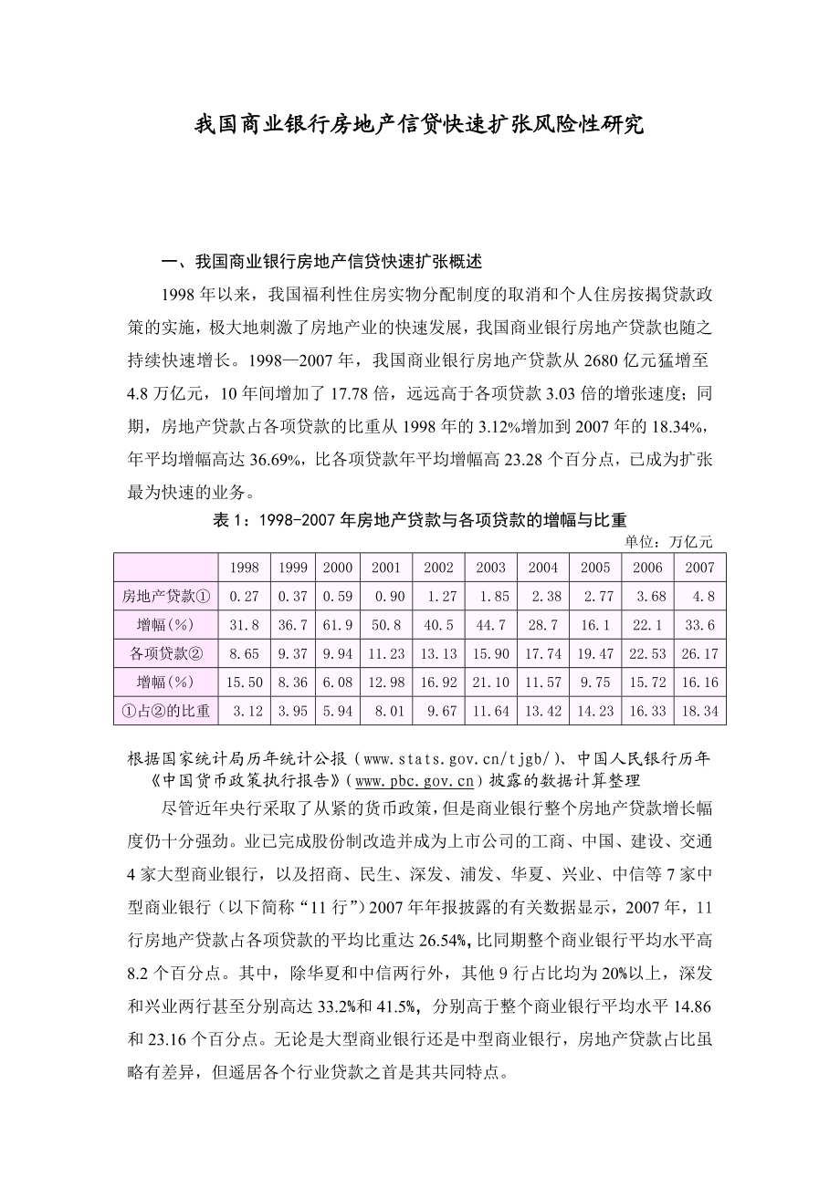 我国商业银行房地产信贷快速扩张风险性研究.doc_第1页