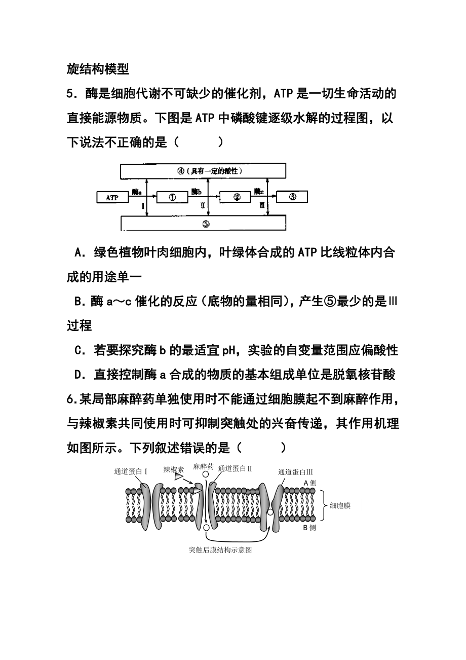 浙江省绍兴一中高三下学期回头考试理科综合试题及答案.doc_第3页