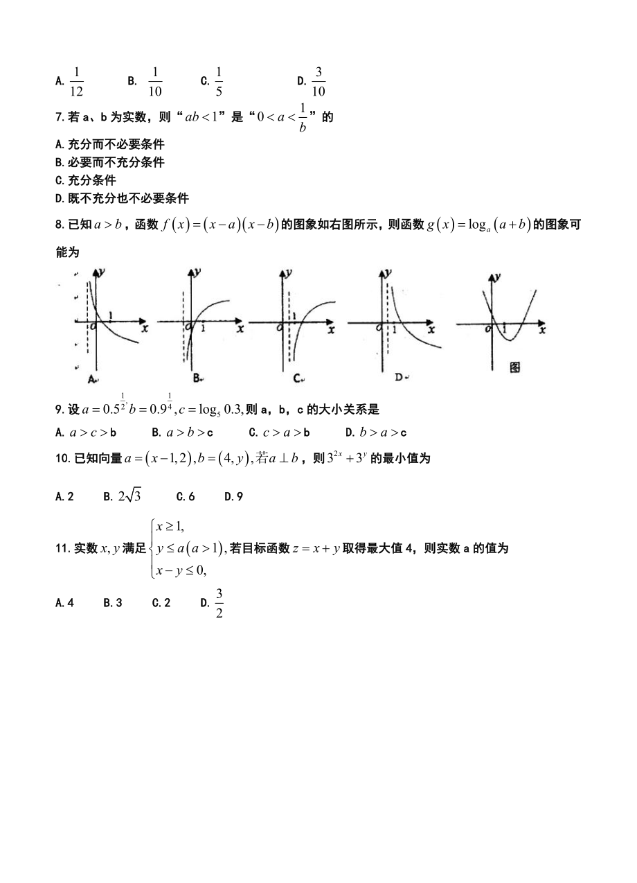 山东省师范大学附属中学高三第三次模拟考试文科数学试题及答案.doc_第2页