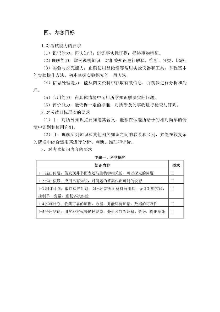 福建省初中生物学业考试大纲.doc_第2页