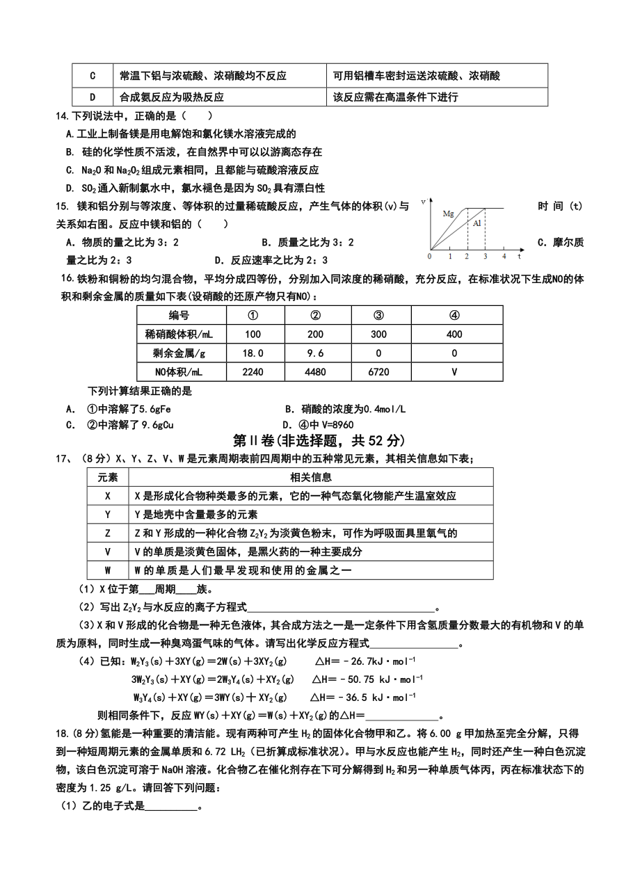 淮南二中高三上学期第三次月考化学试卷及答案.doc_第3页