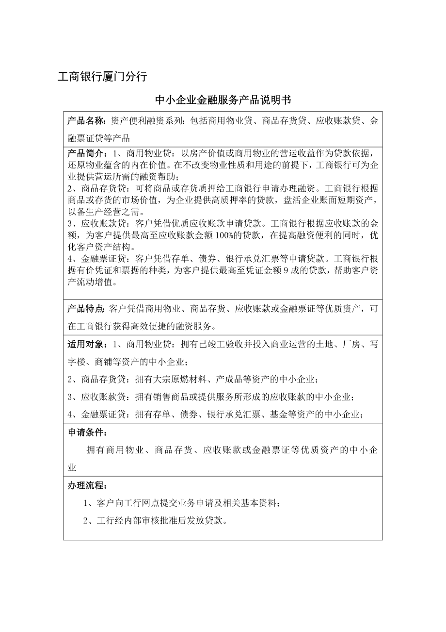 商业银行中小企业金融产品介绍.doc_第1页