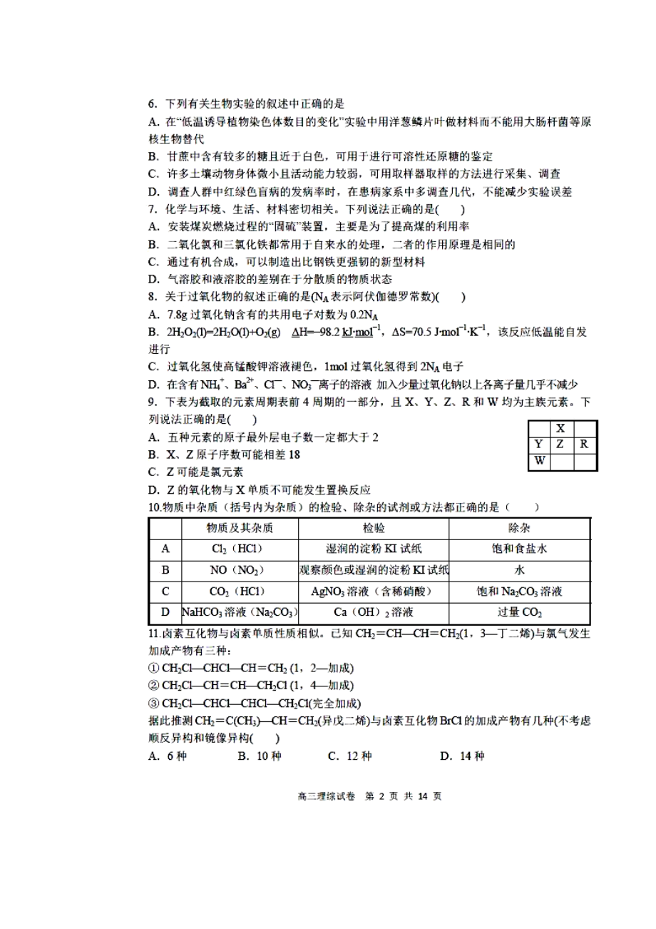 江西省师大附中、鹰潭一中高三下学期4月联考理科综合试题及答案.doc_第2页