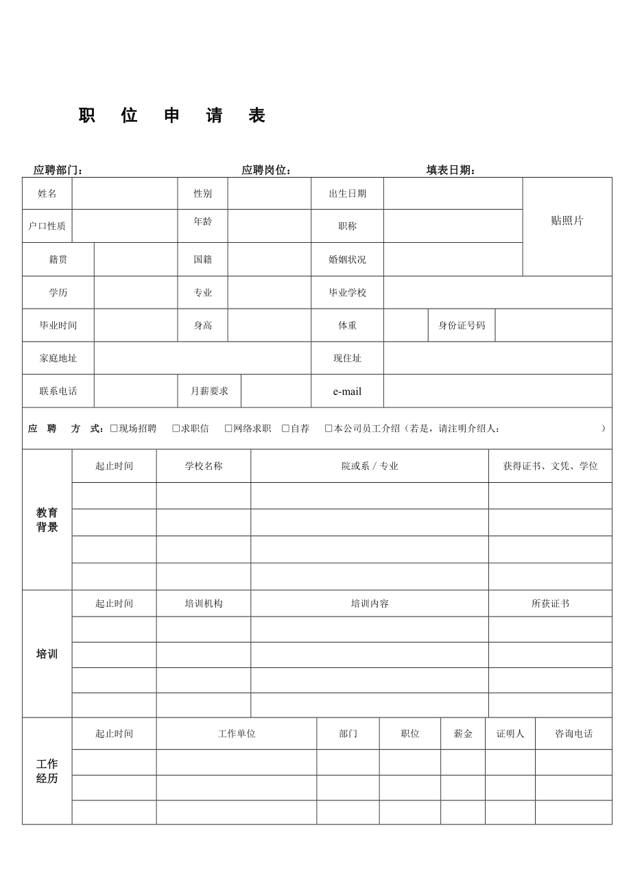 (入职)职位申请表(打印模版).doc_第1页