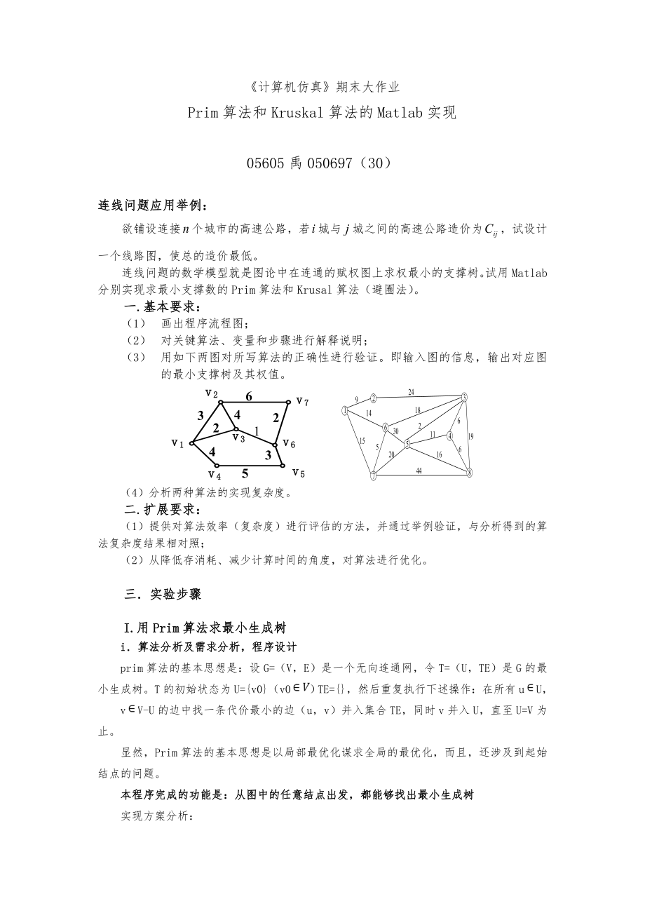 Prim算法和Kruskal算法的Matlab实现.doc_第1页