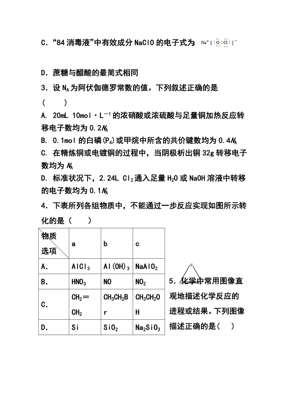 江苏省扬州中学高三下学期开学检测化学试题及答案.doc_第2页