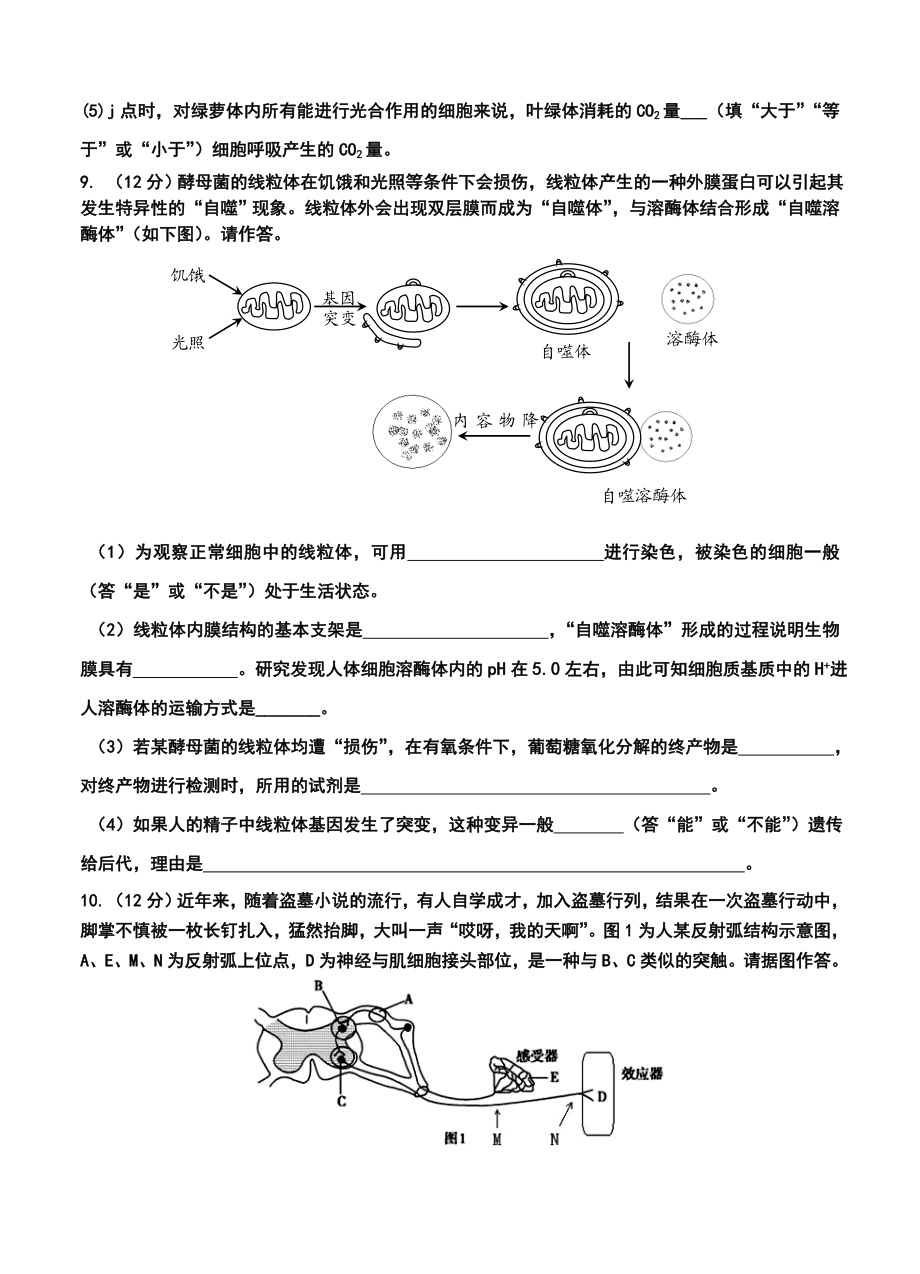 雅安中学高三上学期12月月考生物试题及答案.doc_第3页