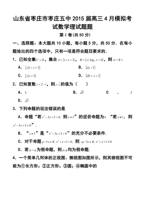 山东省枣庄市枣庄五中高三4月模拟考试理科数学试题及答案.doc