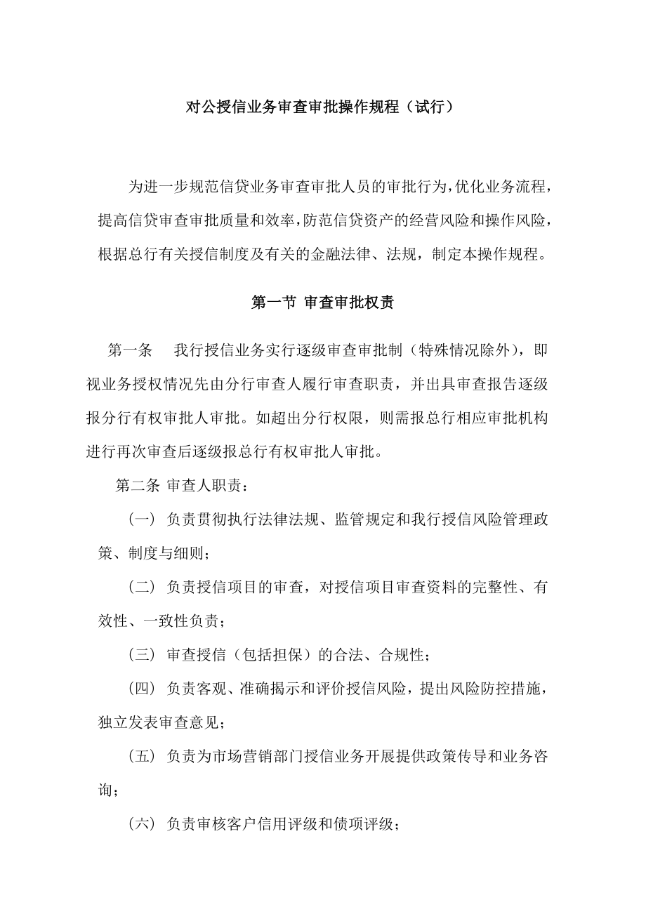 商业银行对公授信业务审查审批操作规程.doc_第1页