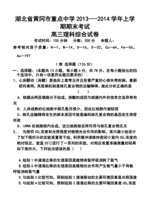 湖北省黄冈市重点中学高三上学期期末考试理科综合试题及答案.doc