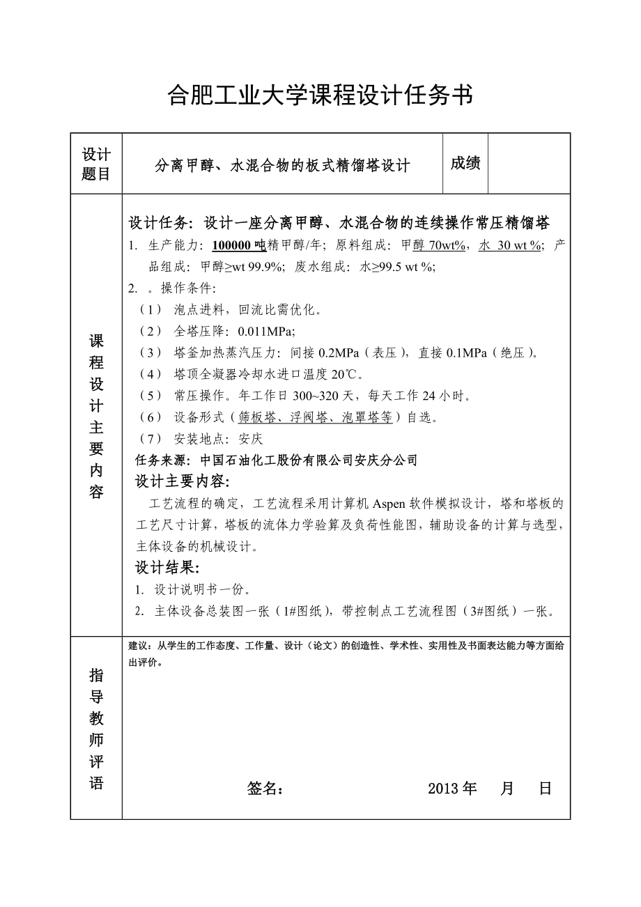 分离甲醇、 水混合物的板式精馏塔设计化工原理课程设计1.doc_第2页