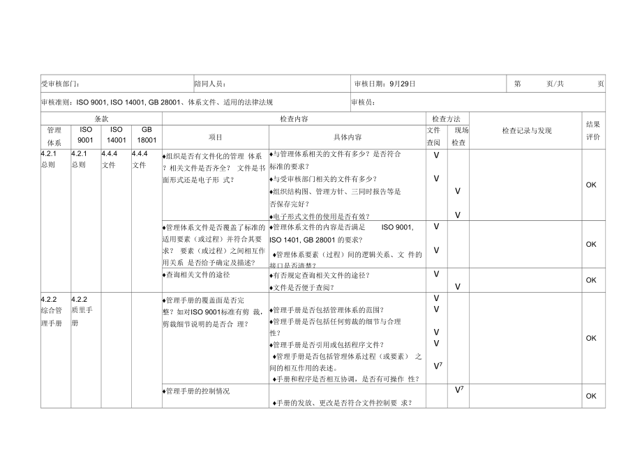 QES管理体系审核检查表.docx_第1页