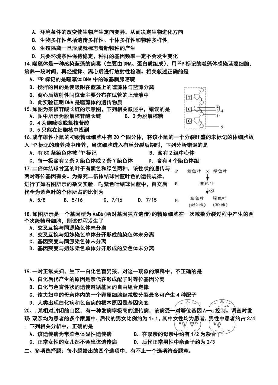 江苏省泰兴中学高三第三次调研测试生物试题及答案.doc_第3页