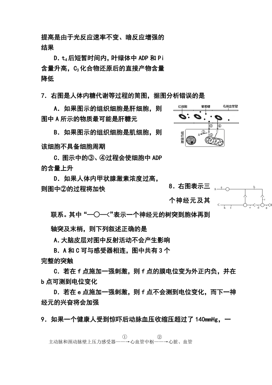 上海市闸北区高三下学期二模考试生物试题及答案.doc_第3页