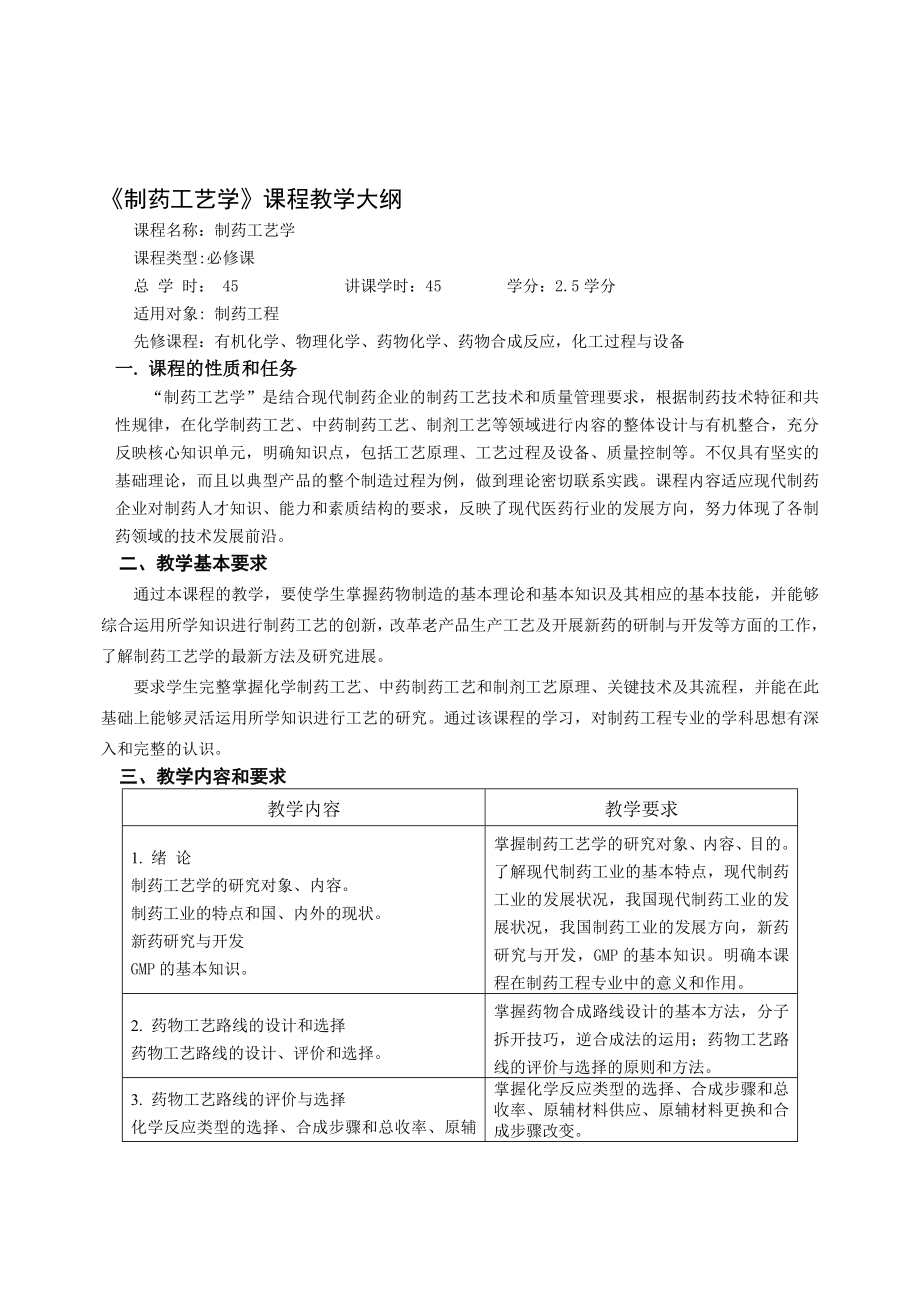 制药工艺学课程教学大纲.doc_第1页