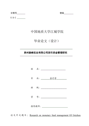 贵州颖峰实业有限公司货币资金管理研究论文.doc