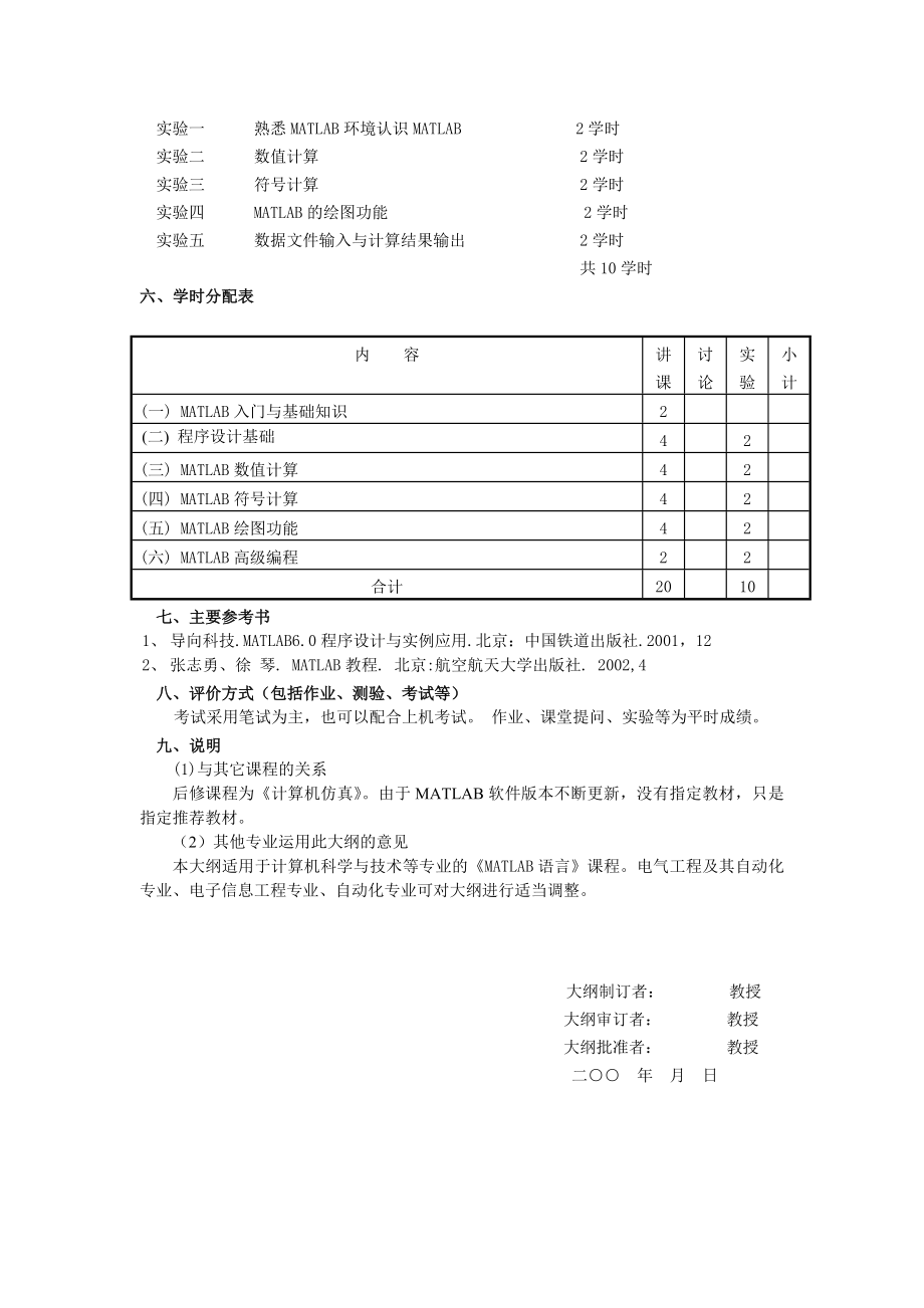 MATLAB课程教学大纲.doc_第2页