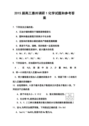 广东省惠州市高三第一次调研考试化学试题及答案.doc