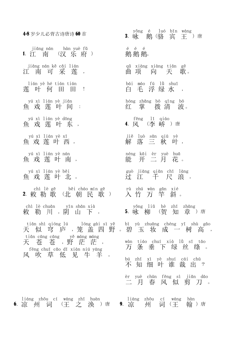 4-8岁少儿必背古诗唐诗60首带拼音(已排版).doc_第1页