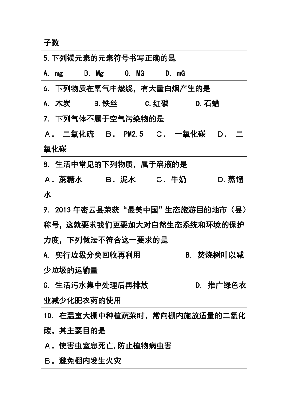 北京市密云县九级上学期期末考试化学试题及答案.doc_第2页