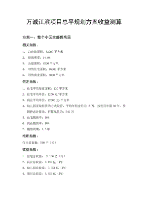 万诚江滨项目总平规划方案和收益测算(新).doc