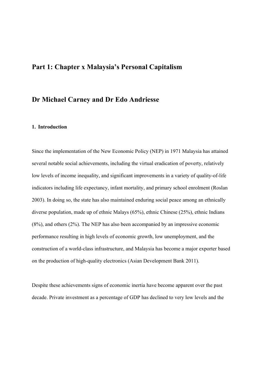 Part 1 Chapter x Malaysia's Personal Capitalism.doc_第1页