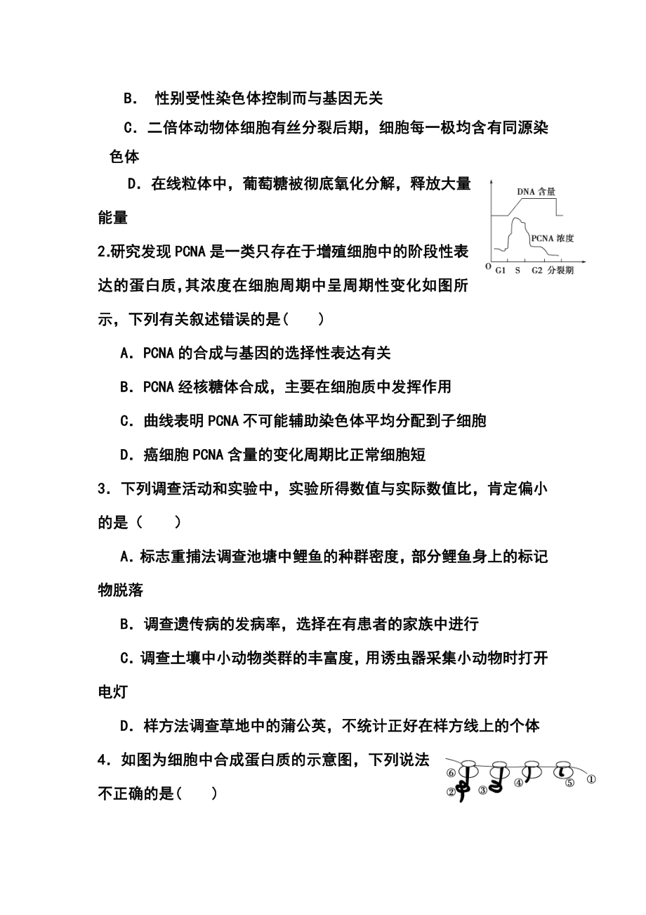 甘肃省张掖市高三下学期第五次诊断考试理科综合试题及答案.doc_第2页