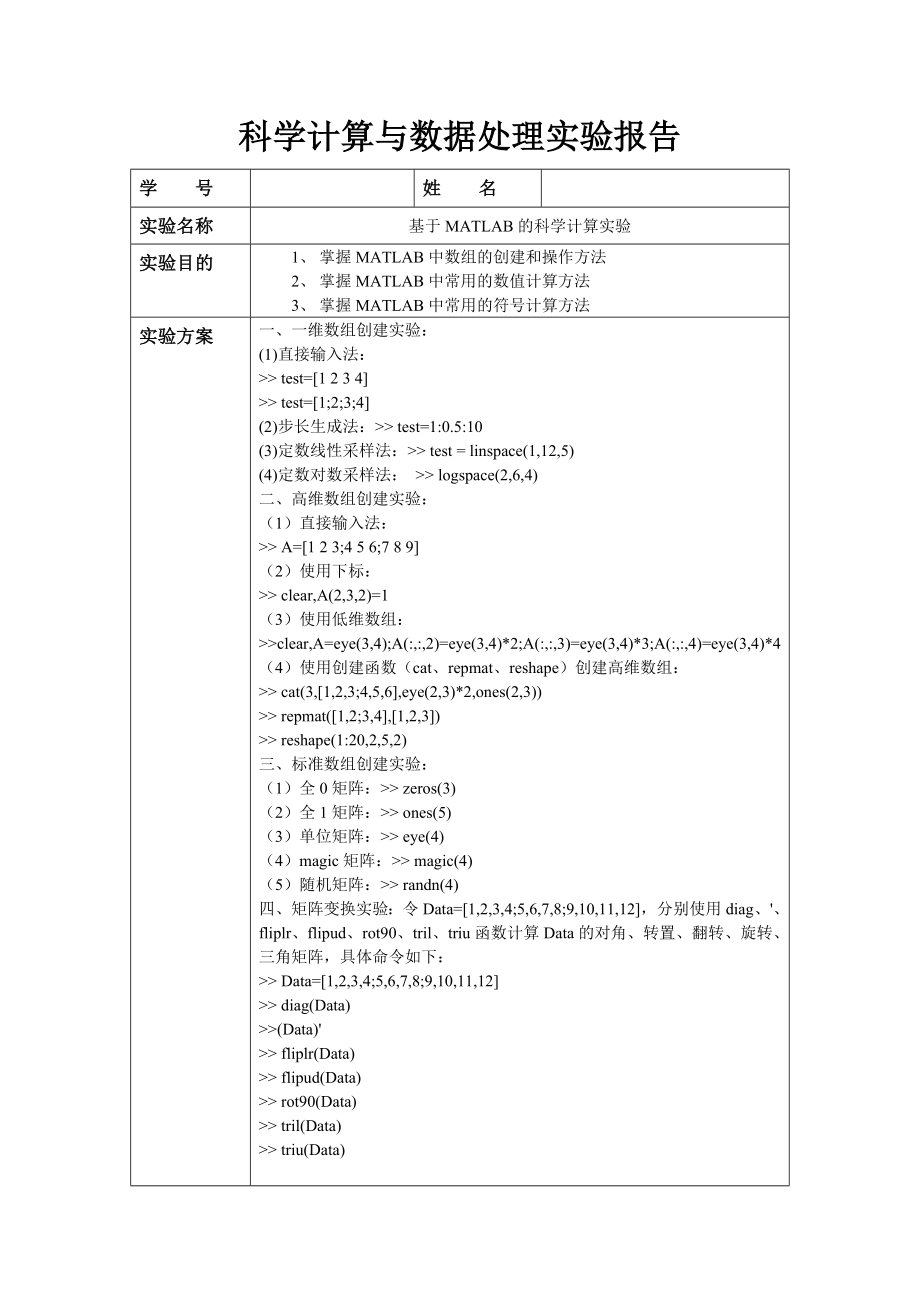 科学计算与数据处理实验报告基于MATLAB的科学计算实验.doc_第1页