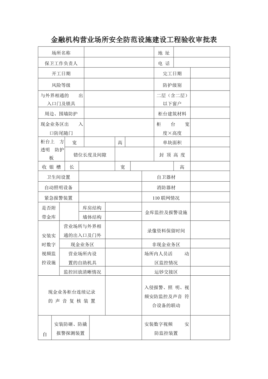 金融机构营业场所安全防范设施建设工程验收审批表.doc_第1页