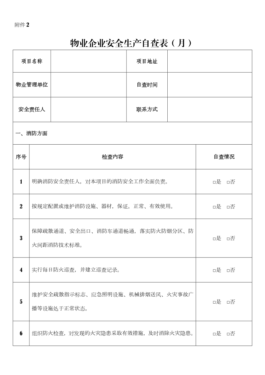 物业企业安全生产自查表.doc_第1页