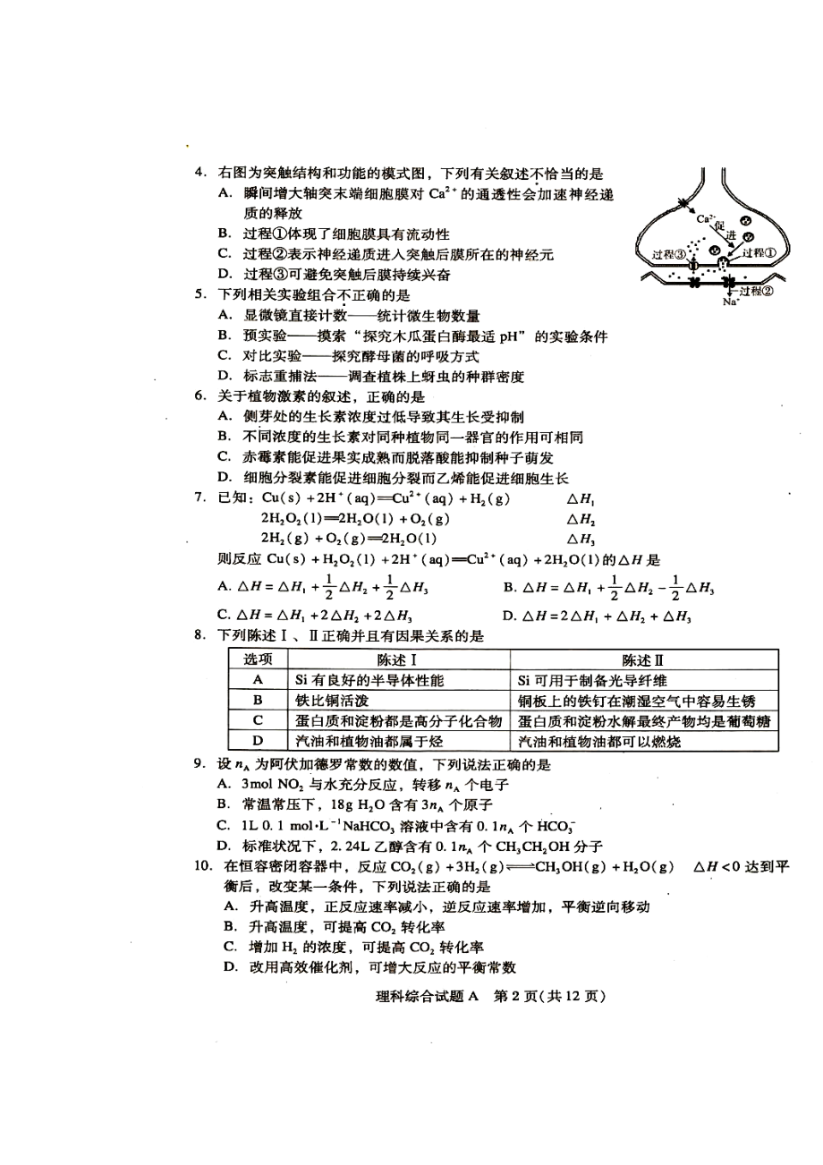 广东省广州市高三毕业班综合测试（一）生物试题及答案.doc_第2页