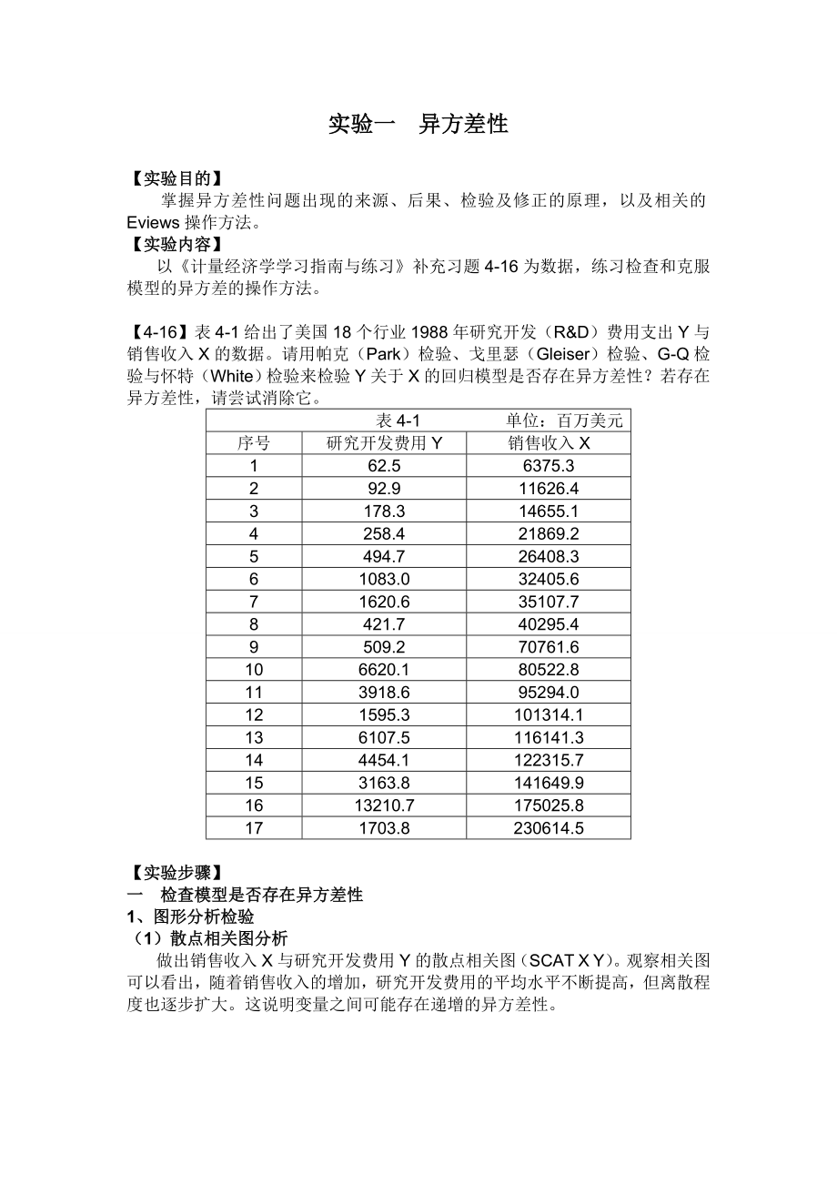 Eviews异方差性实验报告.doc_第1页