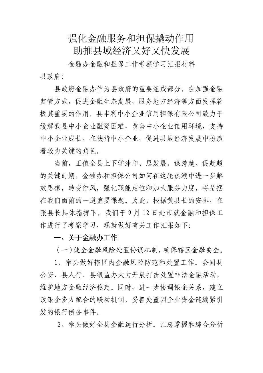 金融办金融和担保工作考察学习汇报材料.doc_第1页