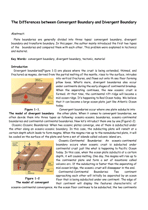 The Differences between Convergent Boundary and Divergent Boundary地质学系专业英语论文.doc