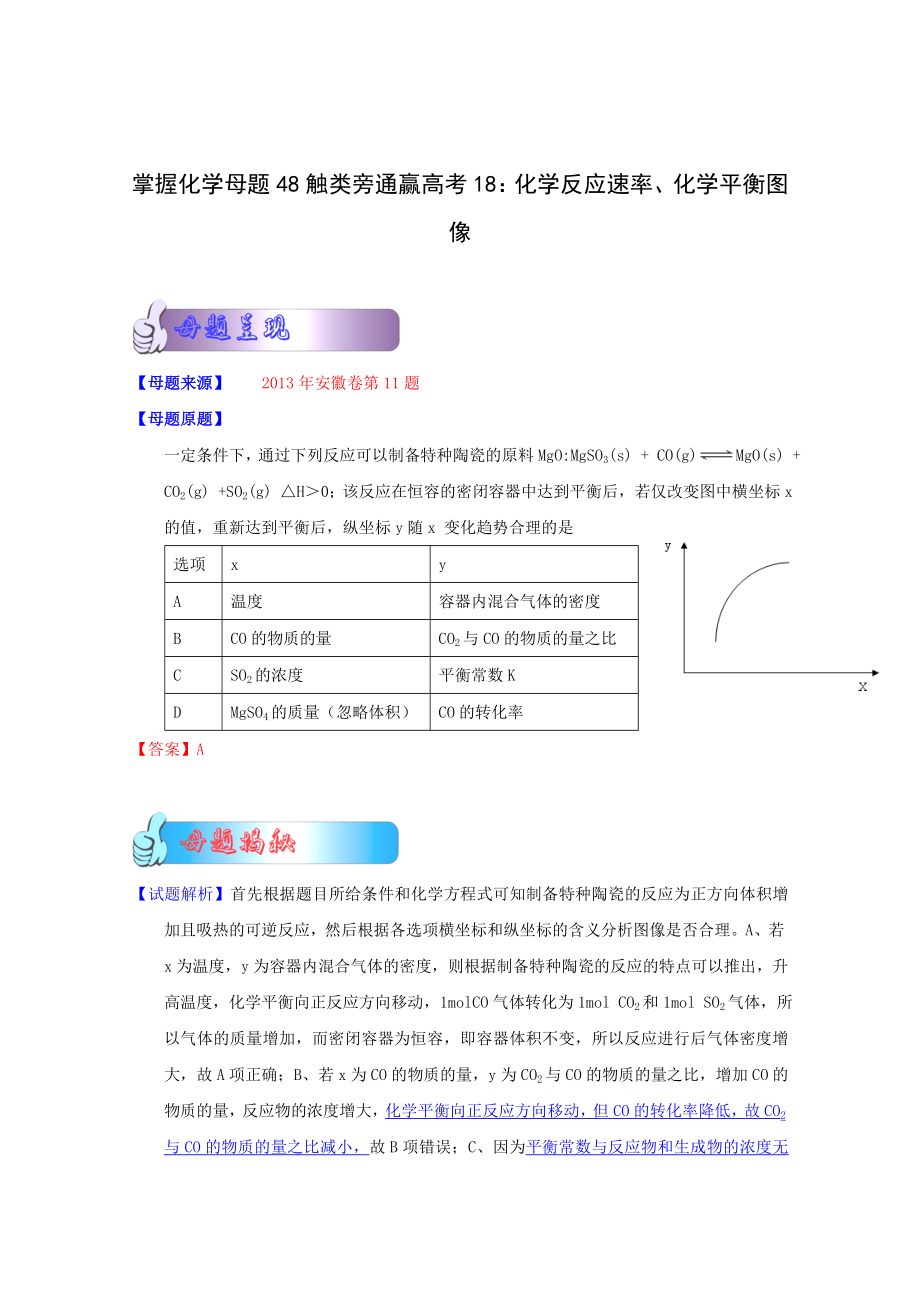 掌握化学母题48触类旁通赢高考18 化学反应速率、化学平衡图像.doc_第1页